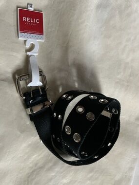 Relic Black Canvas Eyelet Belt with Silver Hardware